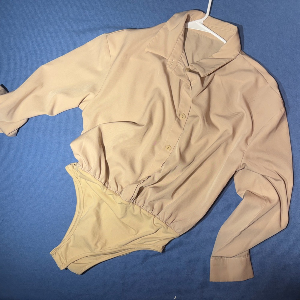 SHEIN Beige Collared Bodysuit